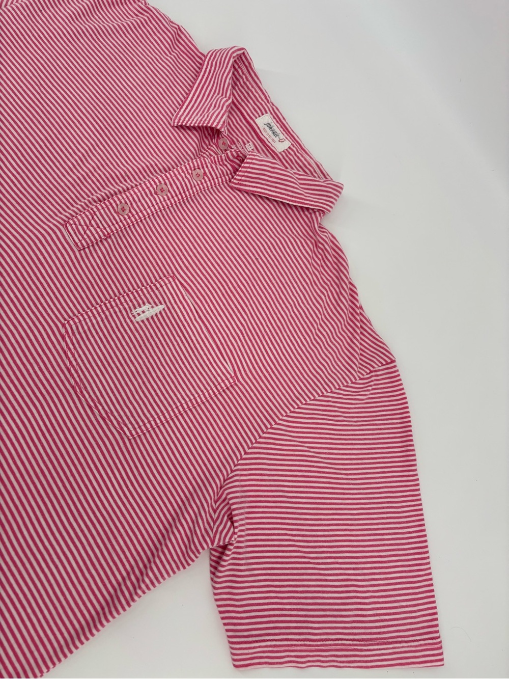 johnnie-O Mens XL Polo Shirt Carmine Pink White Striped 100% Cotton Pocket OG